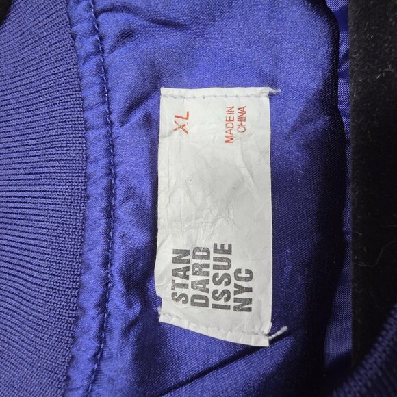 Standard Issue NYC Jacket Mens XL Blue Satin Bomber Embroidered Crane Sukajan - Picture 5 of 9